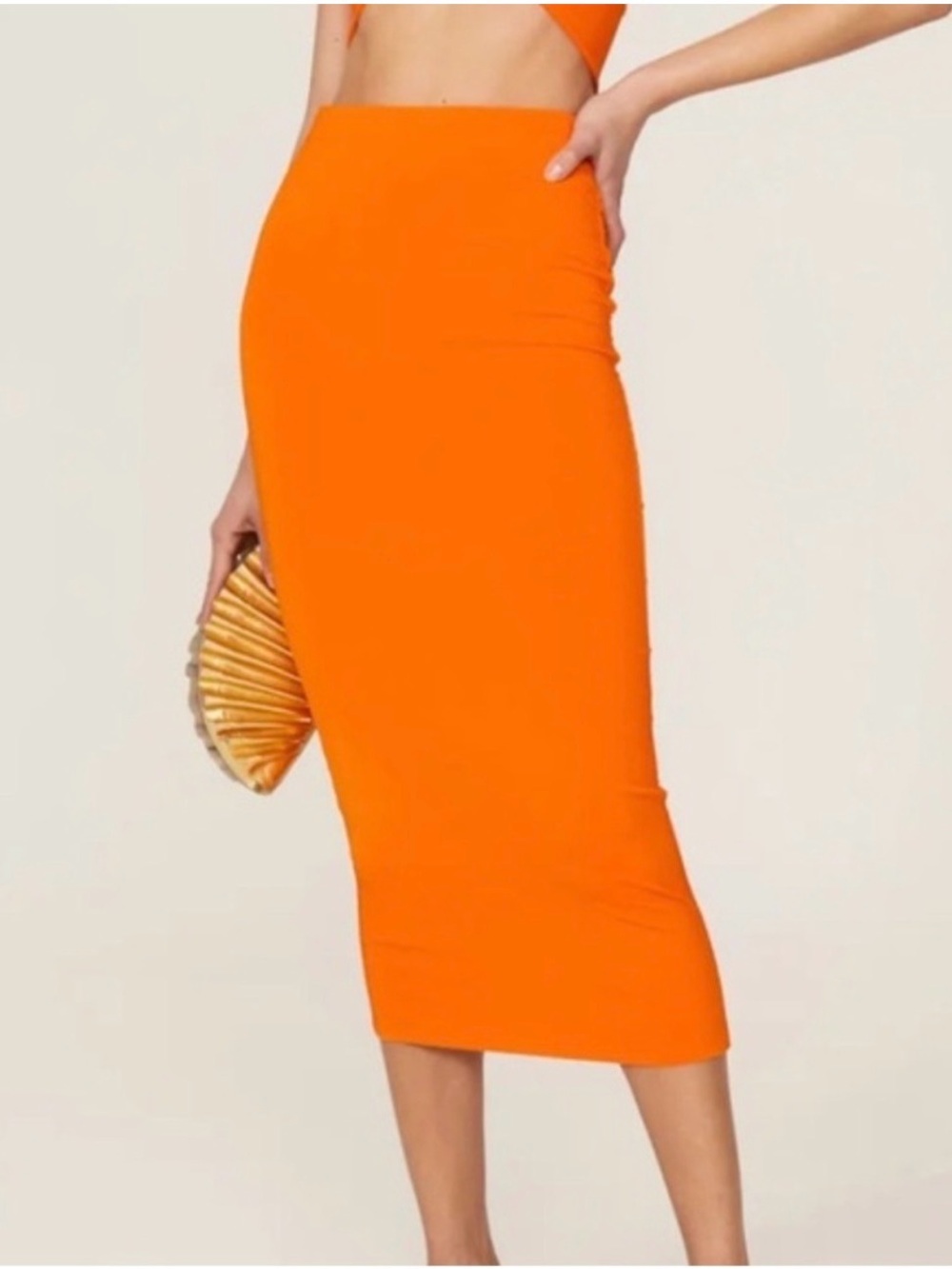 The Andamane Gisele Midi Jersey Pencil Tube Skirt Orange Sz 40 Small Minimalist